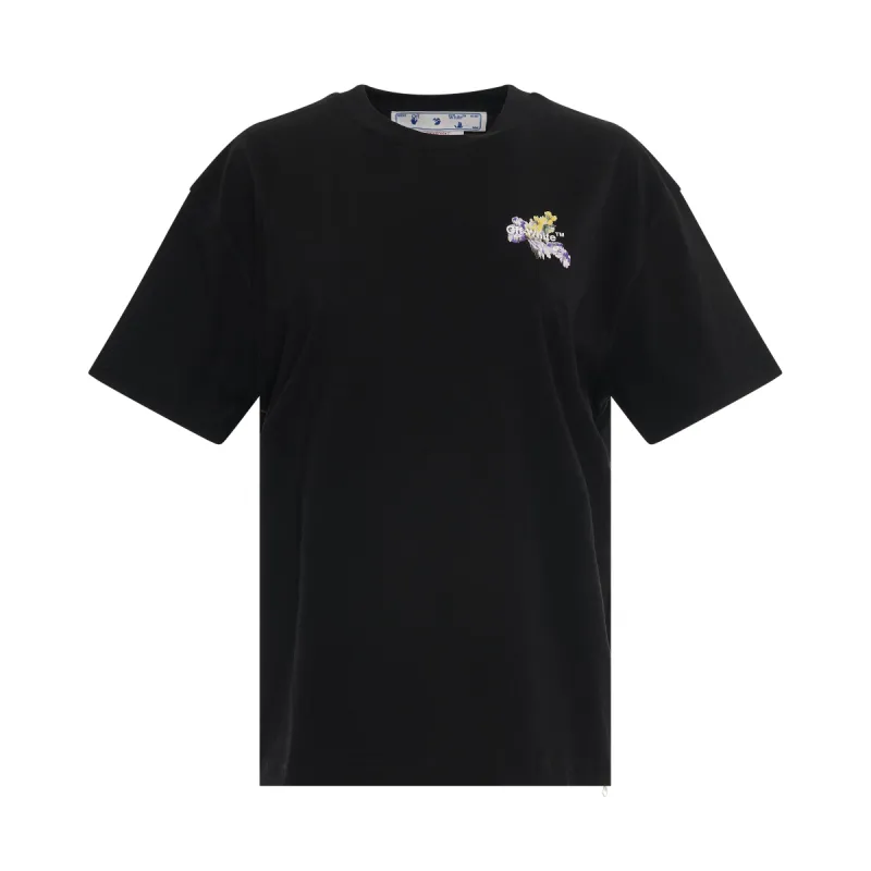 Embroidered Flower Arrow Casual T-Shirt in Black/Multicolour sold by MARAIS