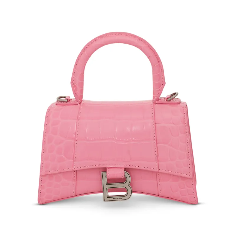 Hourglass XS Croco Embossed Bag in Sweet Pink sold by MARAIS