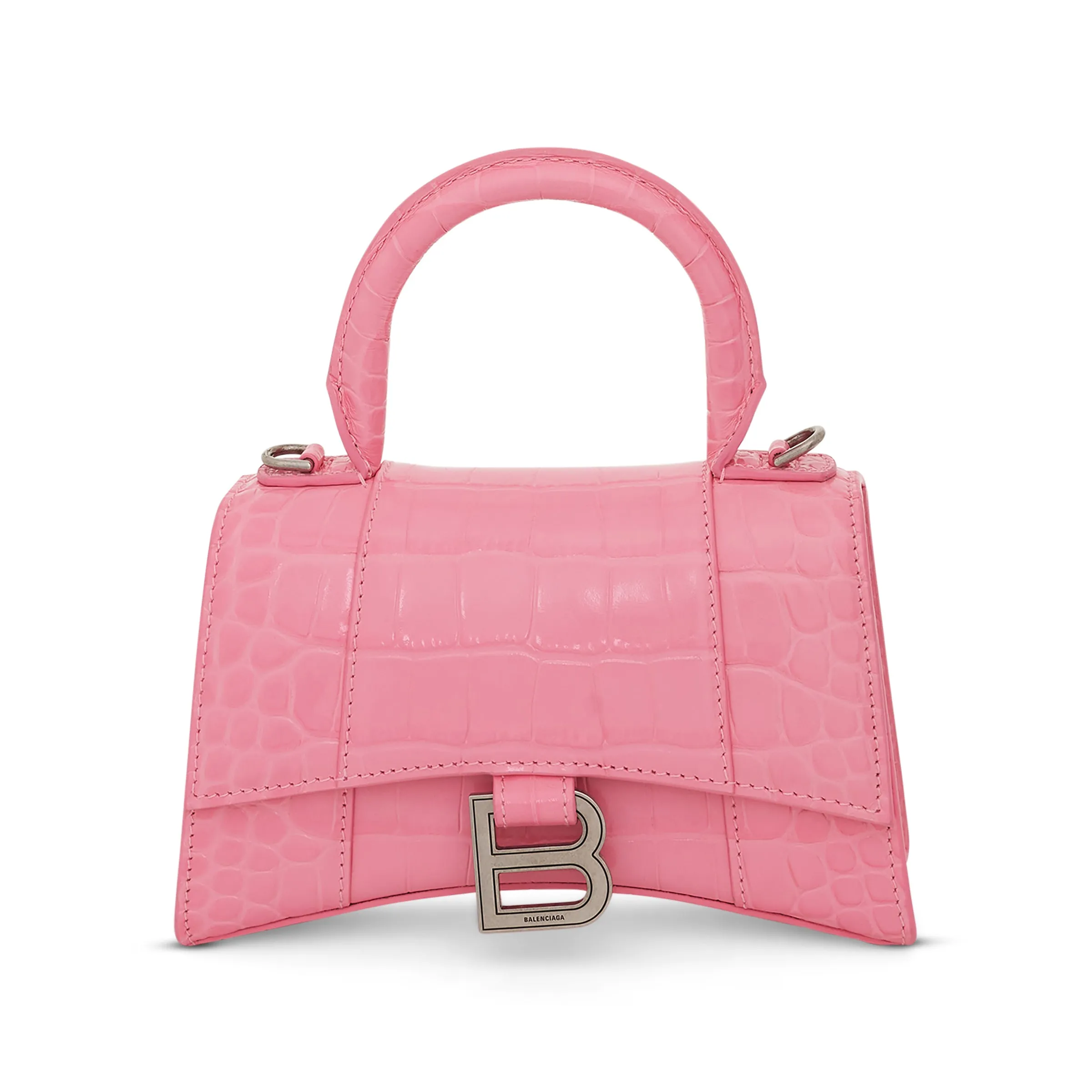 Hourglass XS Croco Embossed Bag in Sweet Pink sold by MARAIS