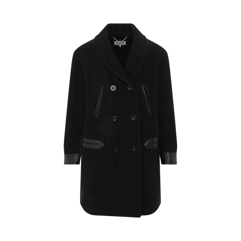 Wool Coat with Leather Detail in Black sold by MARAIS