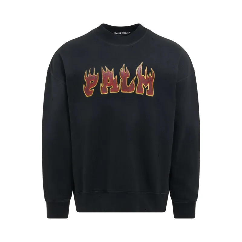 Logo Flames Vintage Crewneck Sweatshirt in Black/Red made by MARAIS