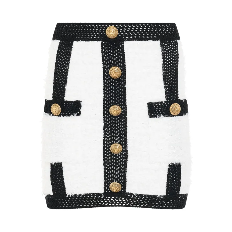 2 Pockets Tweed Short Skirt in White/Black sold by MARAIS