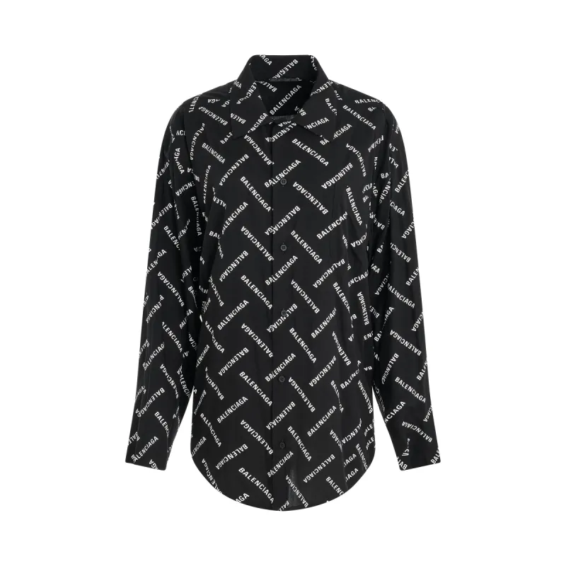 All-Over Logo Long Sleeve Shirt in Black/White sold by MARAIS