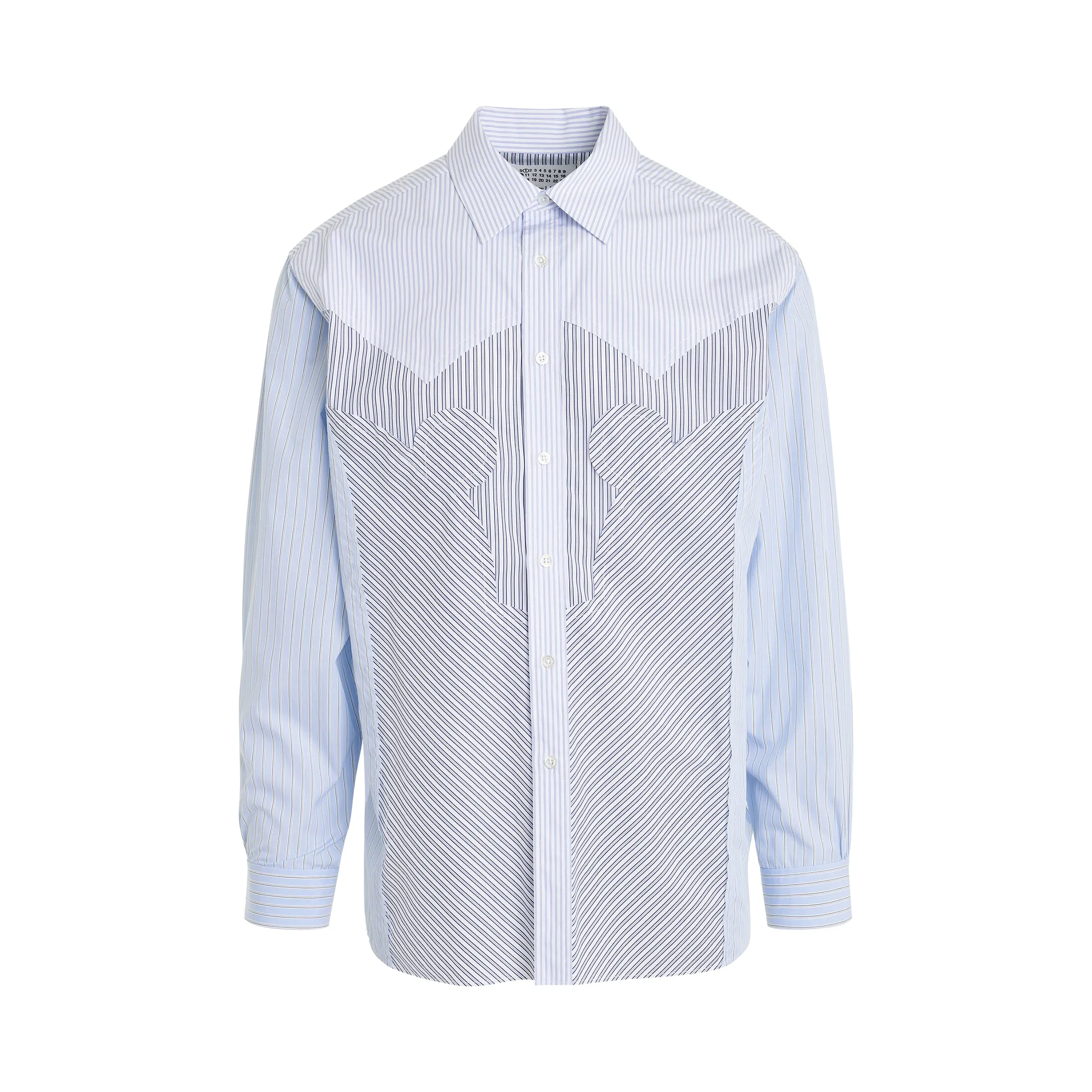 Pin Striped Long Sleeved Shirt in White Blue sold by MARAIS