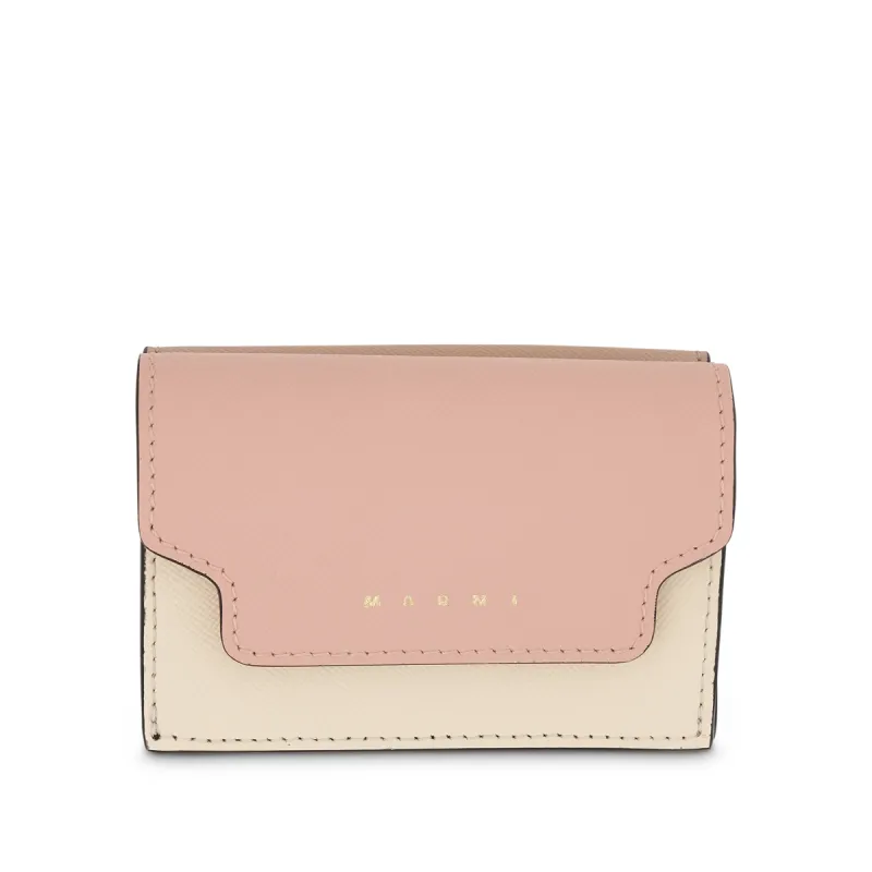 Trifold Saffiano Leather Wallet in Camellia/Talc sold by MARAIS
