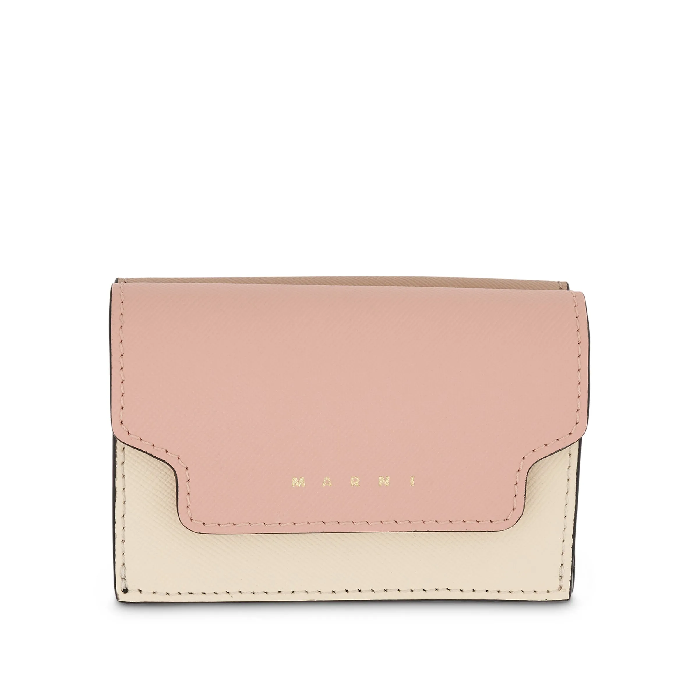 Trifold Saffiano Leather Wallet in Camellia/Talc sold by MARAIS
