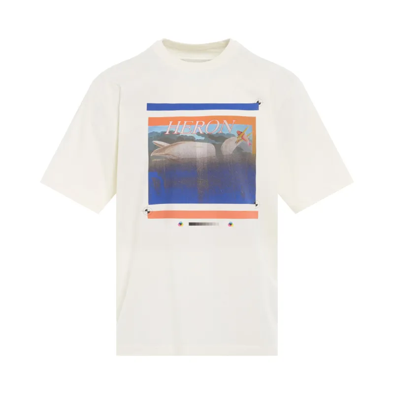 Misprinted Heron Short Sleeve T-Shirt in White/Navy sold by MARAIS