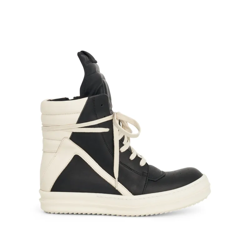 Women Washed Calf Geobasket Leather Sneaker in Black/Milk sold by MARAIS