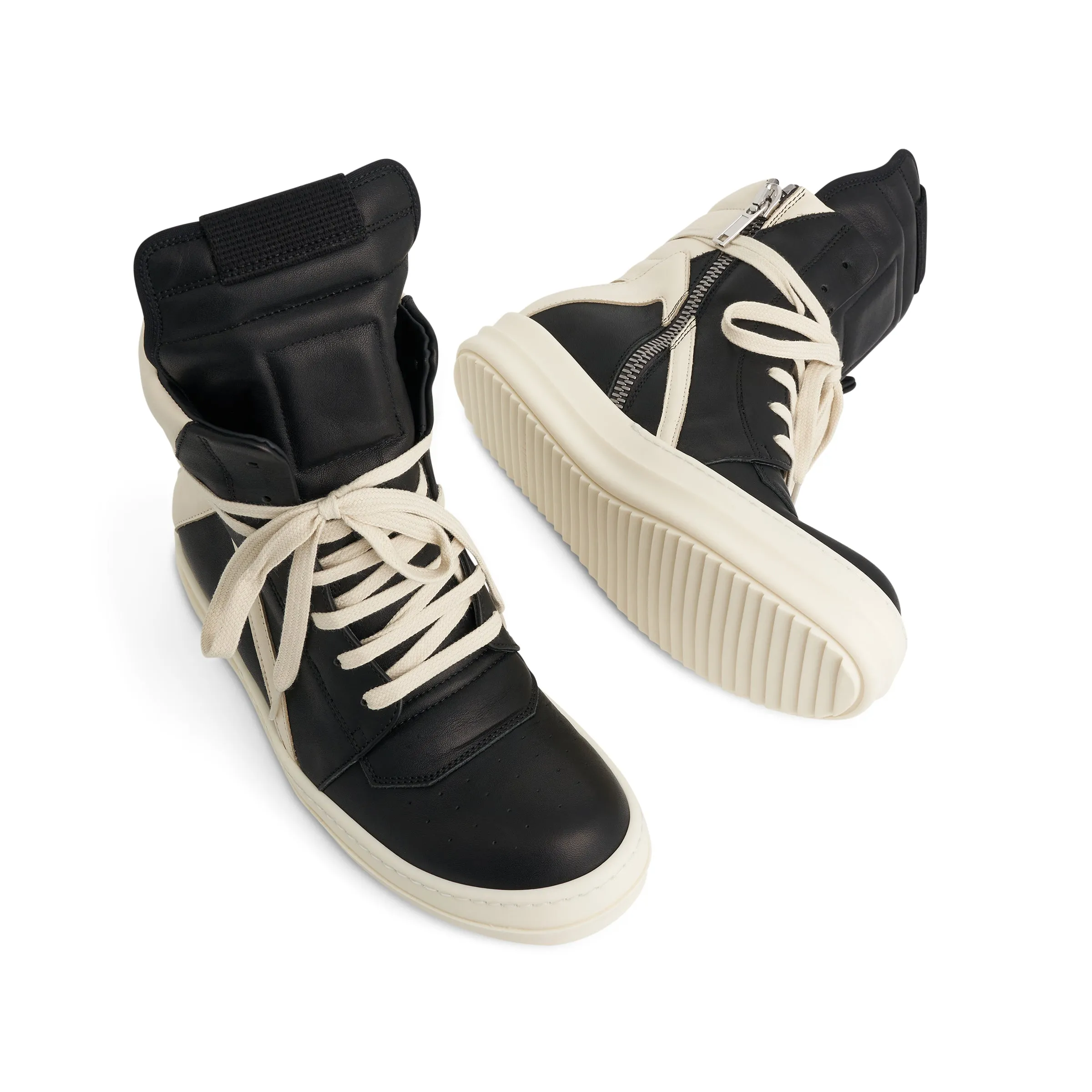 Women Washed Calf Geobasket Leather Sneaker in Black/Milk sold by MARAIS product image thumbnail 4