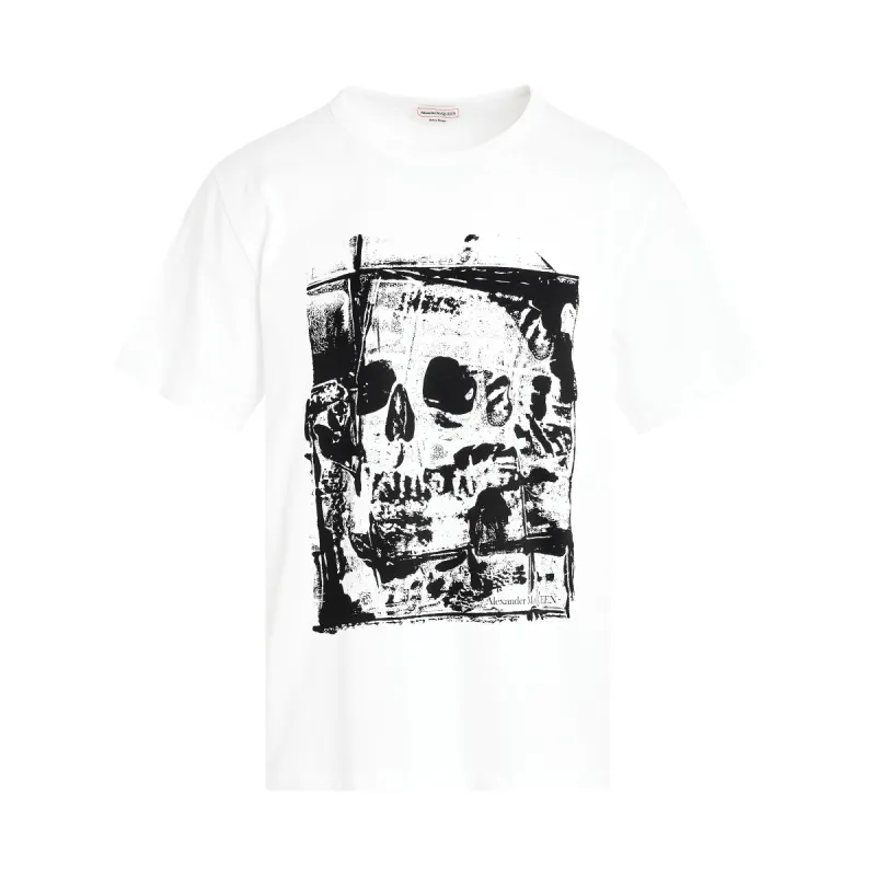 Fold Skull Print T-Shirt in White/Black sold by MARAIS
