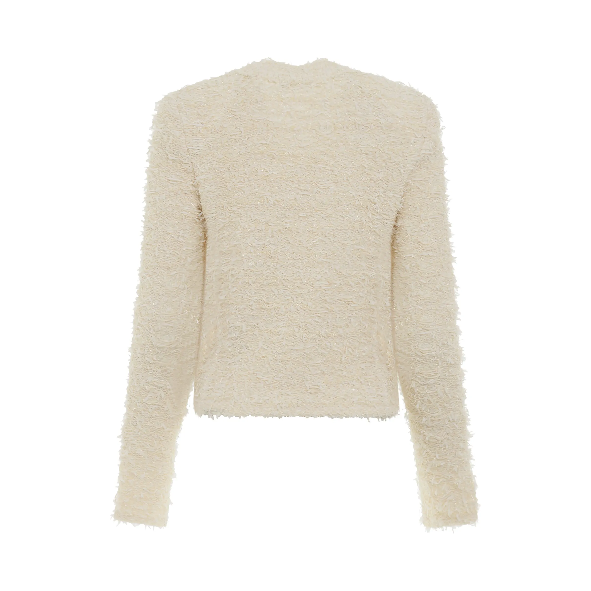 Collarless 4 Pockets Buttoned Tweed Jacket in Natural sold by MARAIS product image thumbnail 4