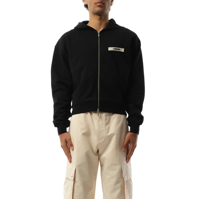 Le Hoodie Zip Gros Grain in Black made by Jacquemus