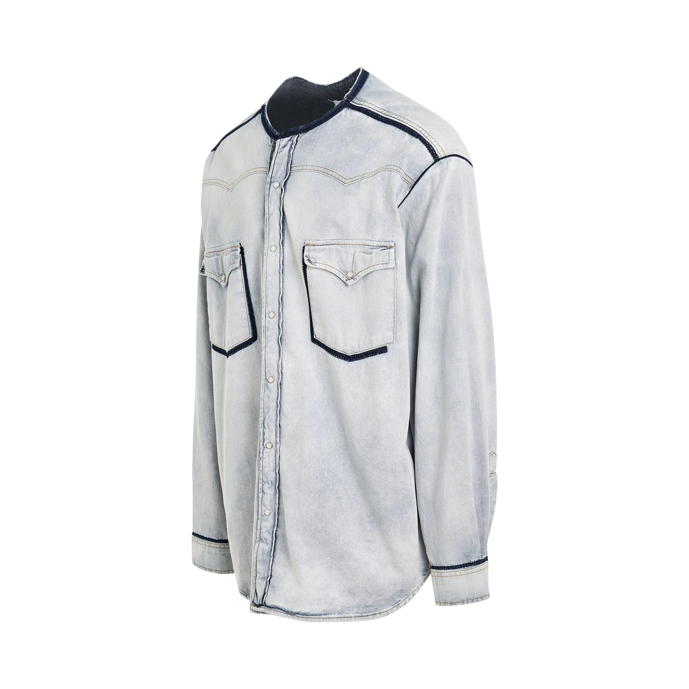 Collarless Denim Overshirt in Icy Slip sold by MARAIS product image thumbnail 2