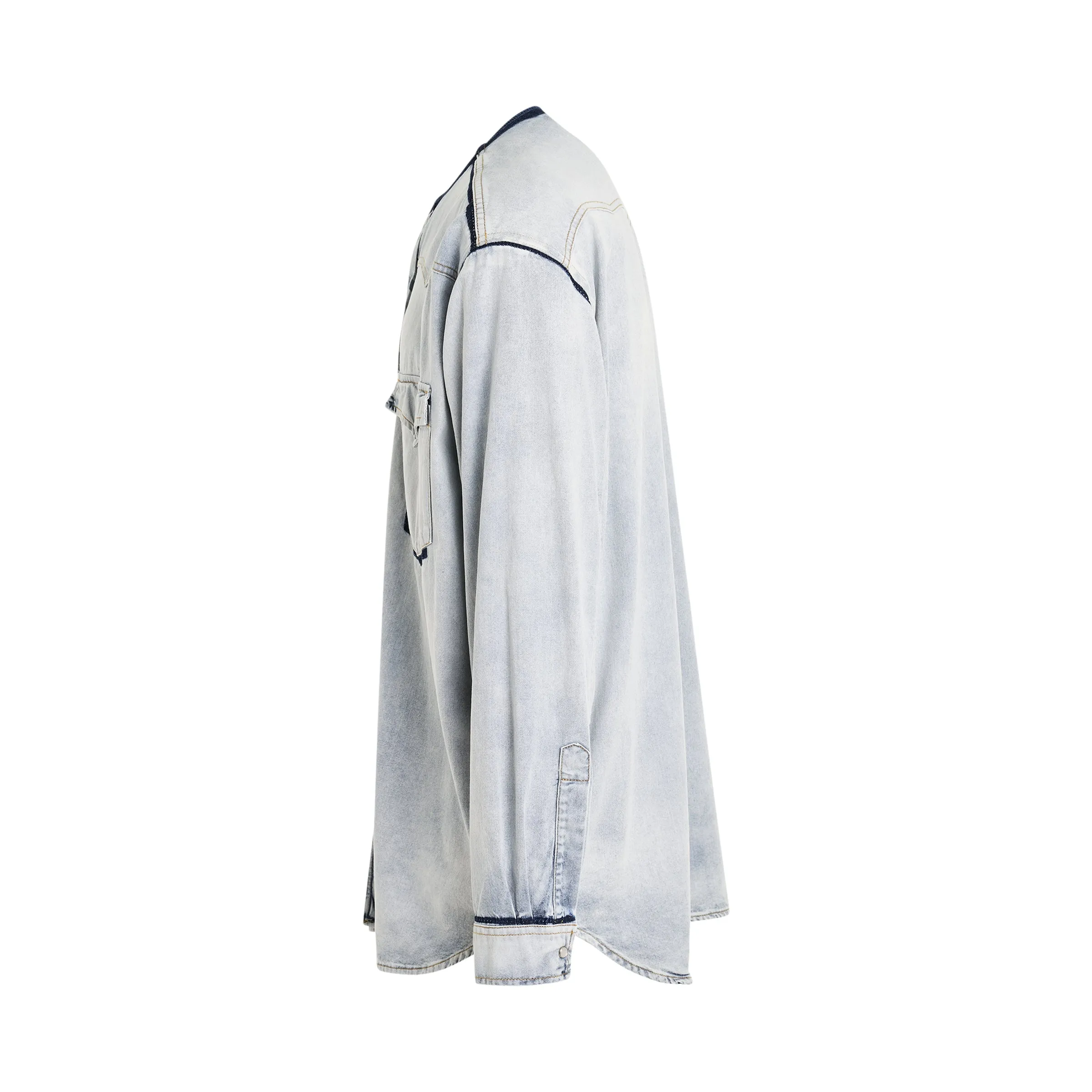 Collarless Denim Overshirt in Icy Slip sold by MARAIS product image thumbnail 3