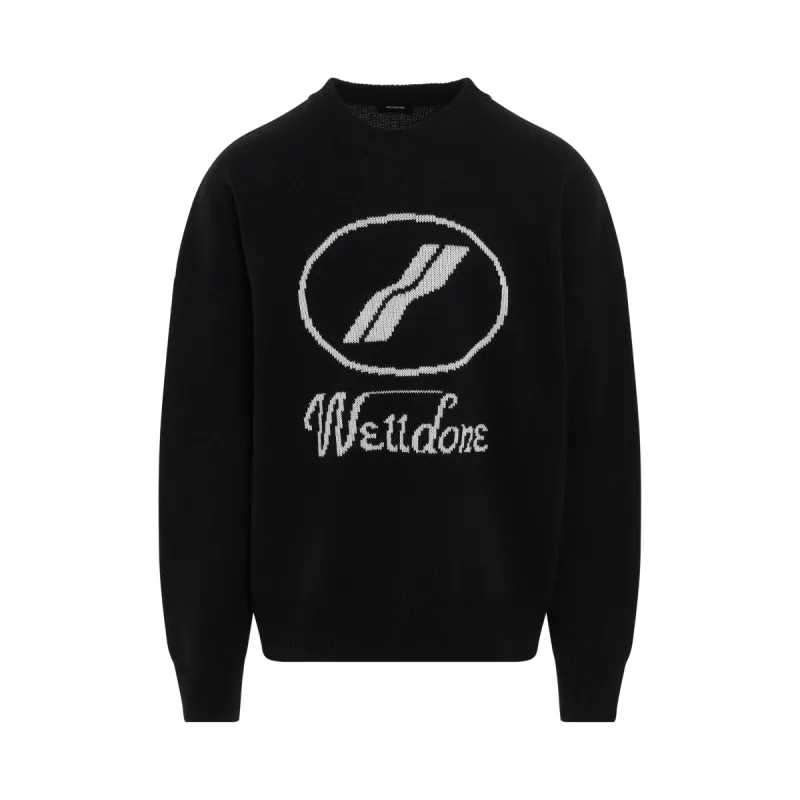 Logo Jacquard Intarsia Sweater in Black sold by MARAIS