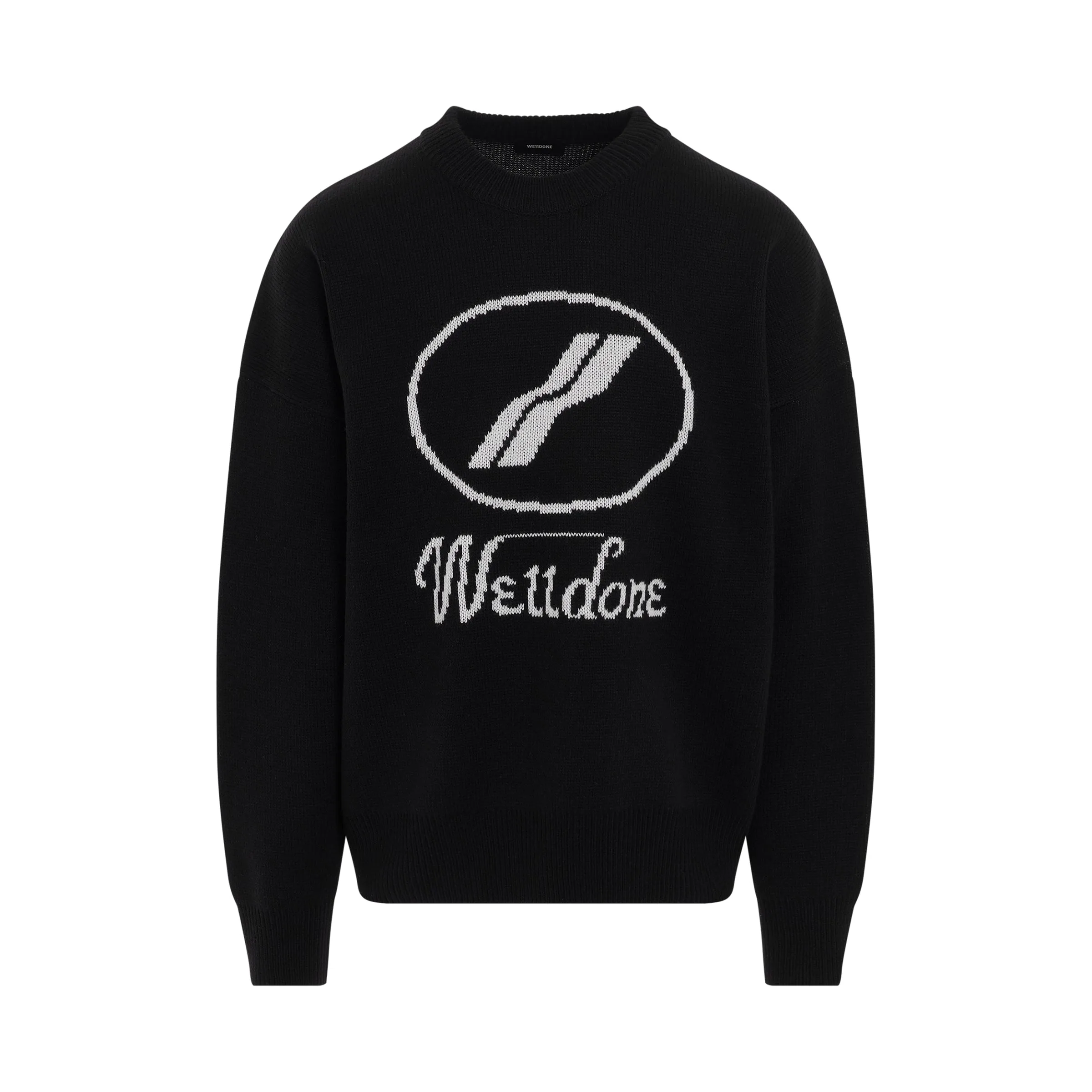 Logo Jacquard Intarsia Sweater in Black sold by MARAIS