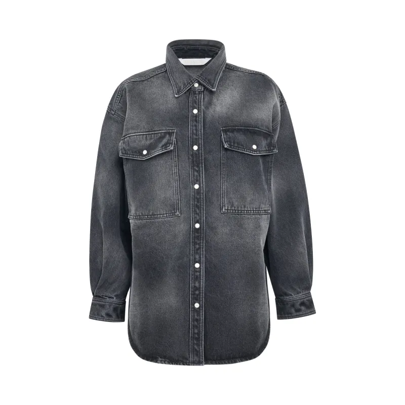 Logo Patch Denim Shirt in Black/Brown sold by MARAIS