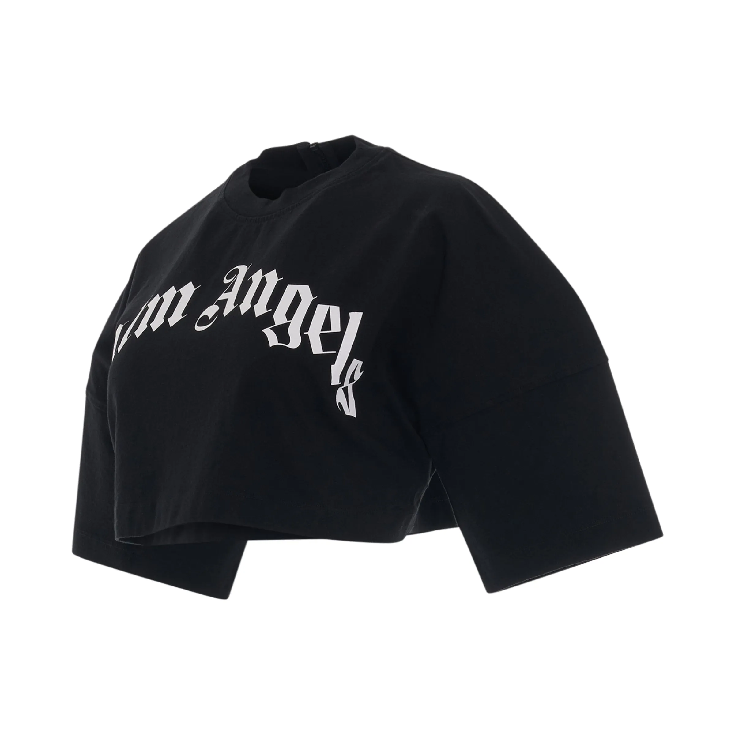 Curved Logo Back Zip Cropped T-Shirt in Black/White sold by MARAIS product image thumbnail 2