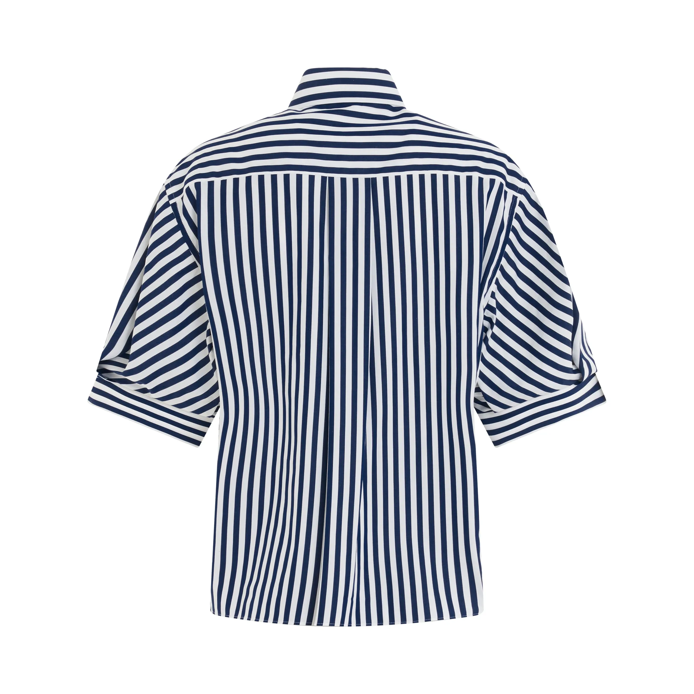 Thomas Mason Cotton Poplin L/S Shirt in Navy Stripe sold by MARAIS product image thumbnail 4