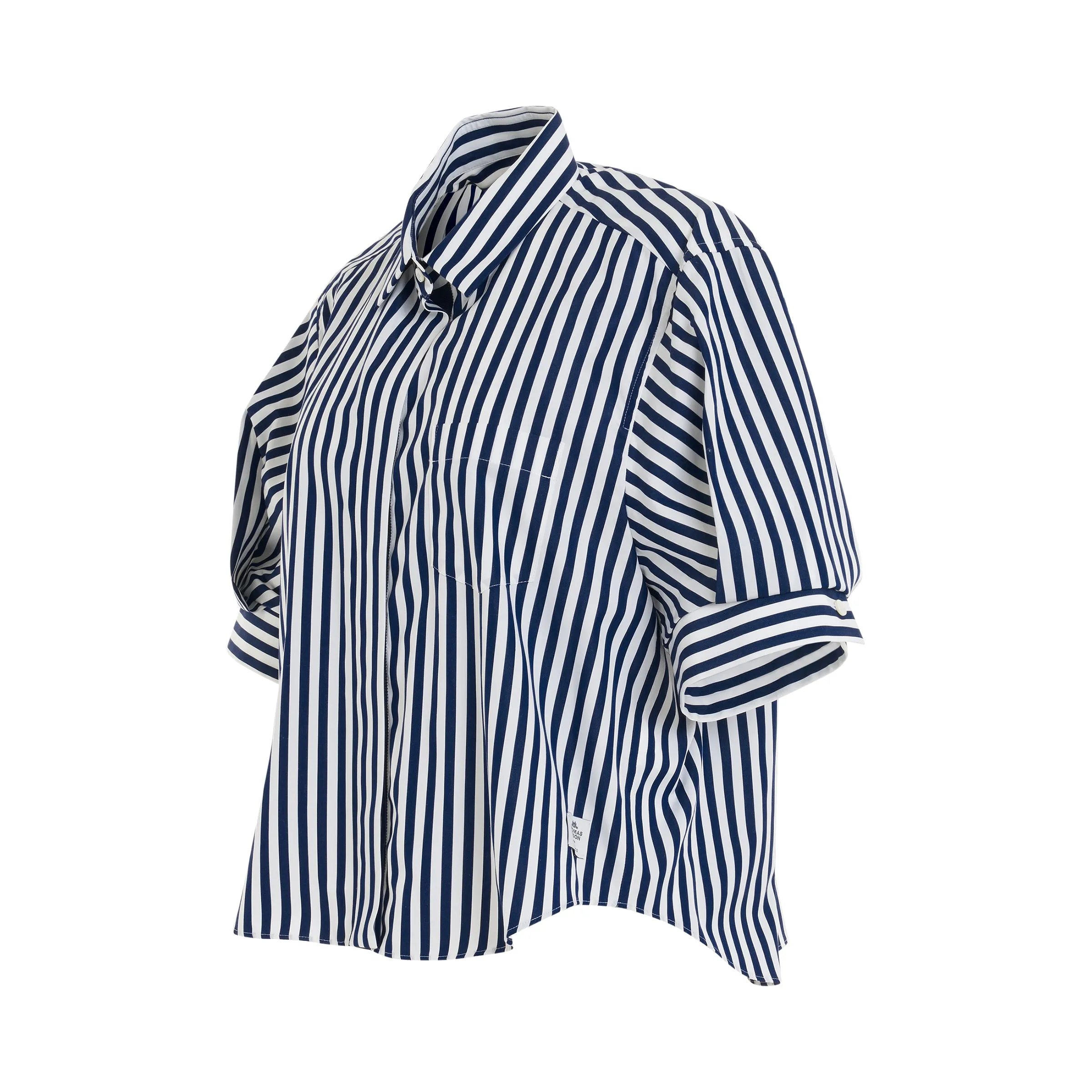 Thomas Mason Cotton Poplin L/S Shirt in Navy Stripe sold by MARAIS product image thumbnail 2