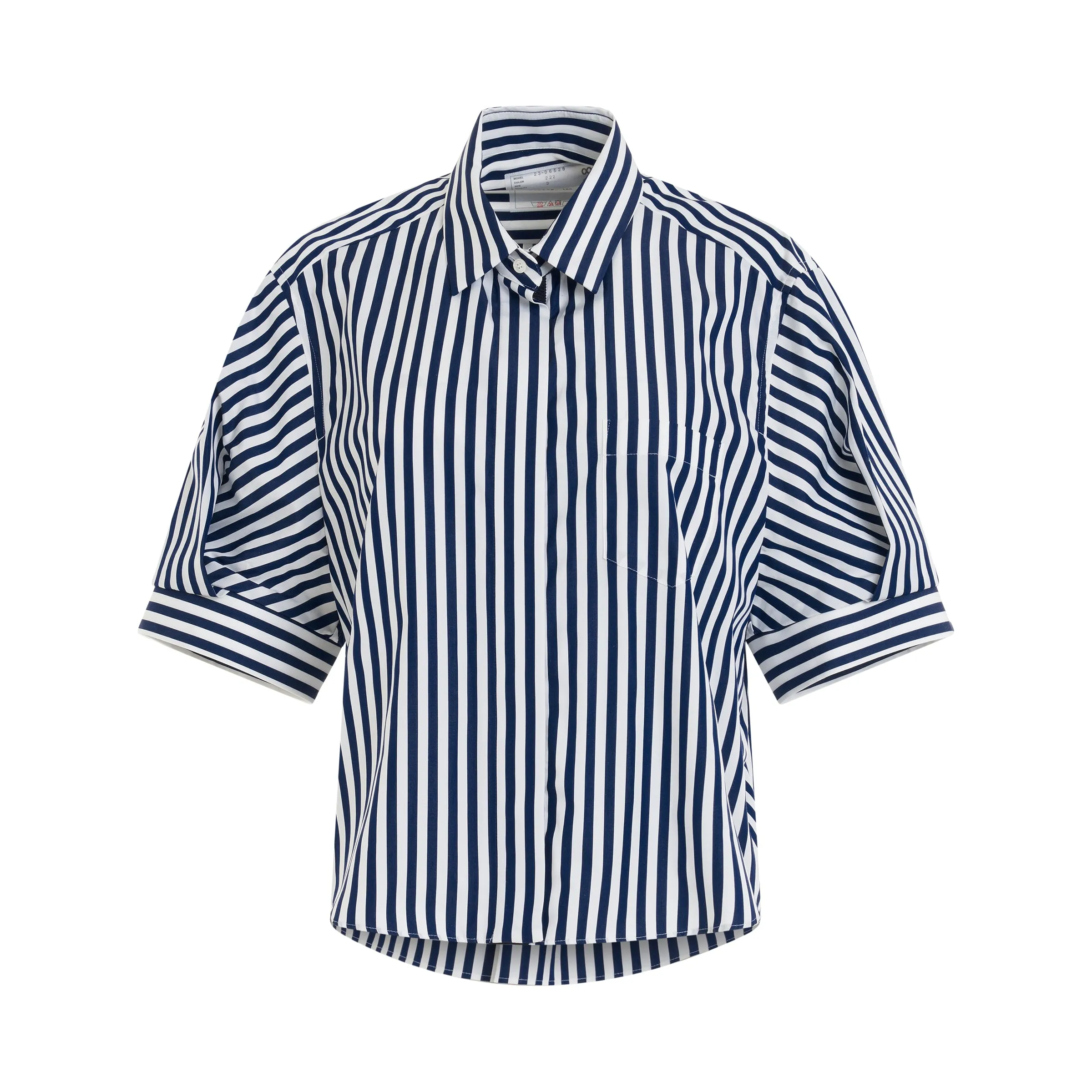 Thomas Mason Cotton Poplin L/S Shirt in Navy Stripe sold by MARAIS