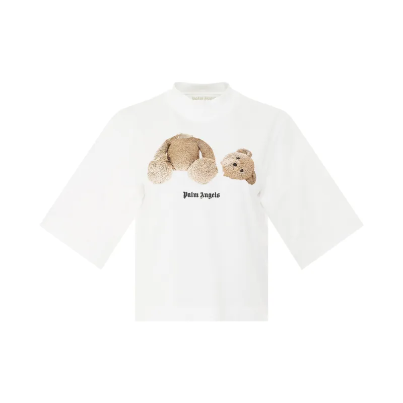 Palm Angels Bear Cropped T-Shirt on White/Brown sold by MARAIS