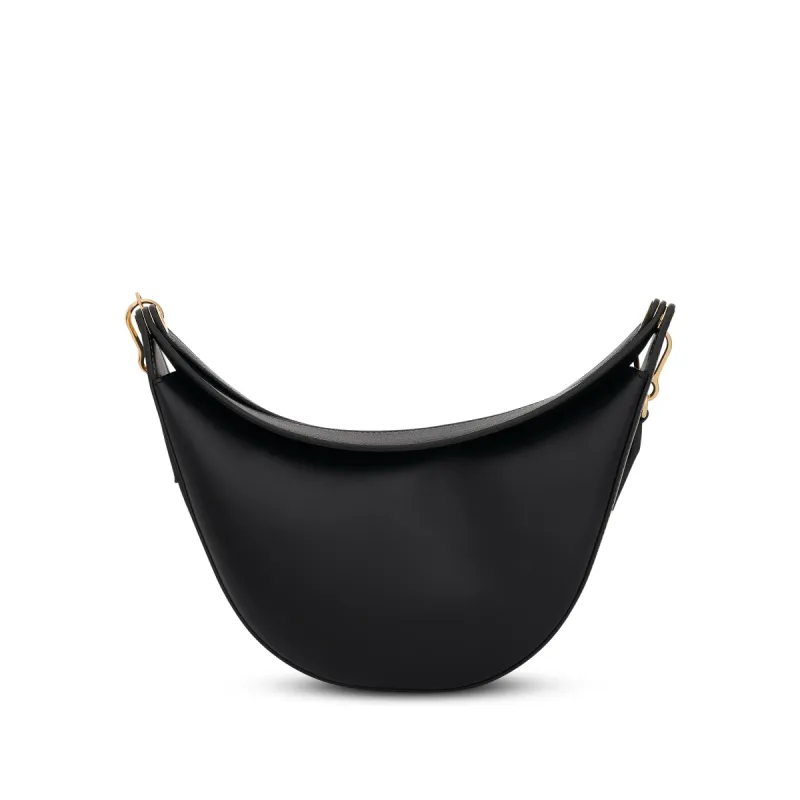 Small Loewe Luna Bag in Satin Calfskin and Jacquard Strap in Black sold by MARAIS