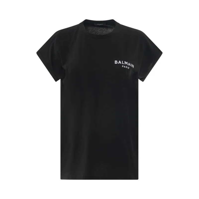 Short Sleeve Logo Flock Detail T-Shirt in Black sold by MARAIS