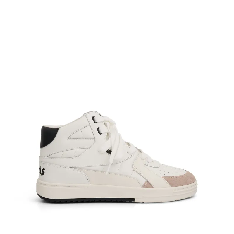 Palm Angels University Mid Sneaker in White/Black sold by MARAIS