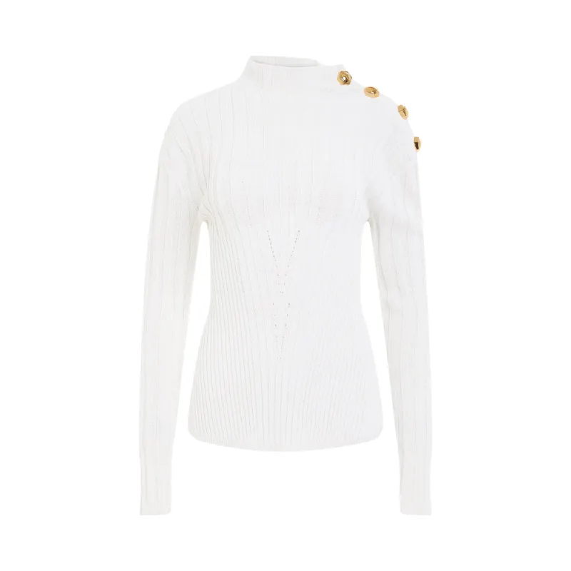 4 Button Wool Knit Pullover in White sold by MARAIS