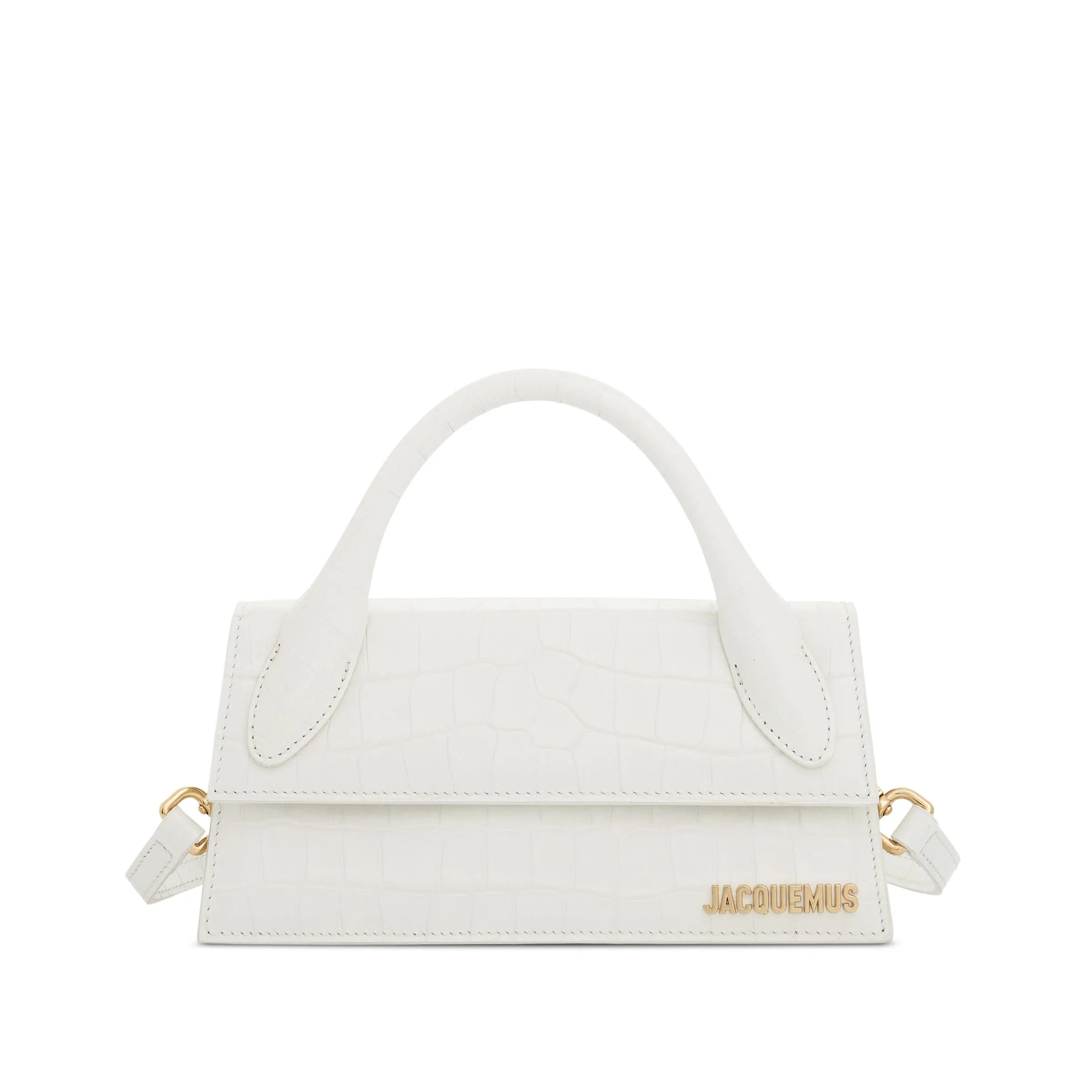 Le Chiquito Long Croc Embossed Leather Bag in Ivory sold by MARAIS