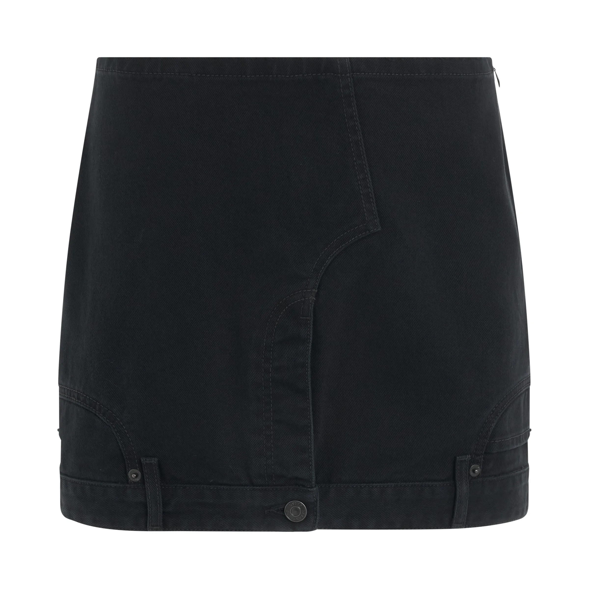 Upside Down Denim Mini Skirt in Black sold by MARAIS
