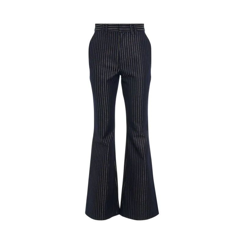 Lurex Striped Denim Flare Pants in Blue Jeans sold by MARAIS