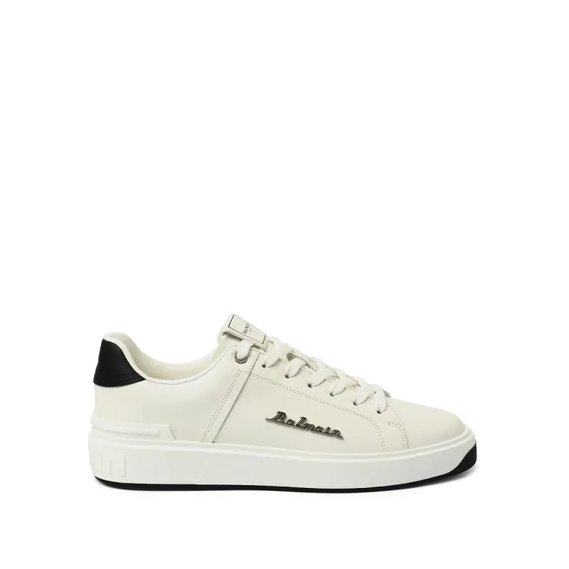 B-Court Calfskin Logo Sneaker in White/Black sold by MARAIS
