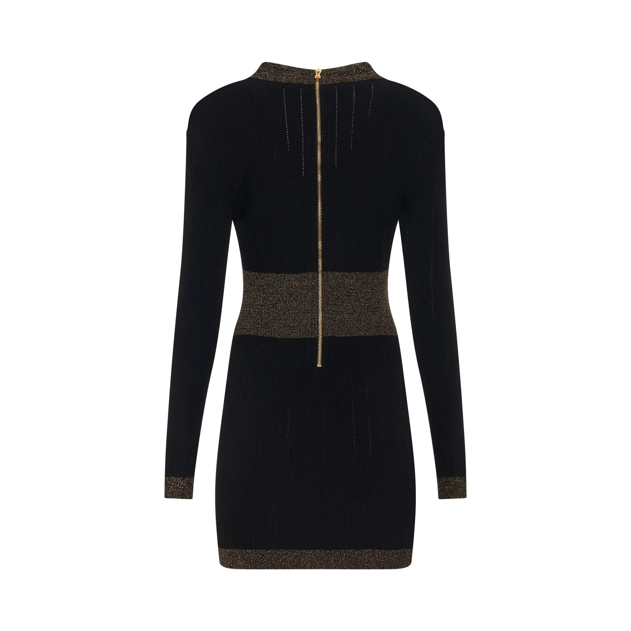 Long Sleeve V-Neck Golden Edge Knit Dress in Black/Gold sold by MARAIS product image thumbnail 4