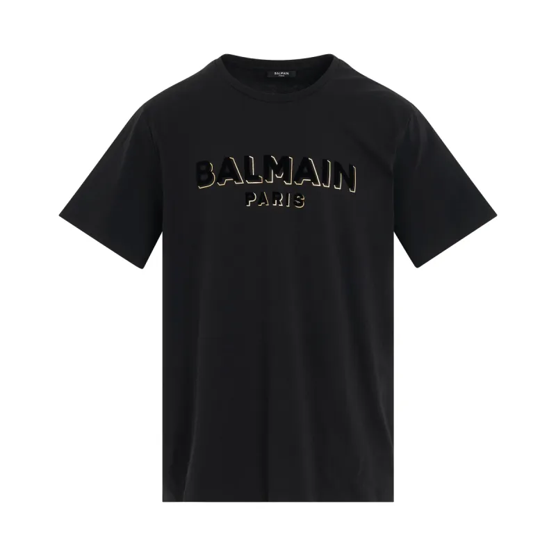 Flock & Foil Bulky Fit T-Shirt in Black/Gold made by MARAIS