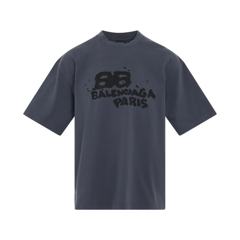 Logo Medium Fit logo T-shirt in Washed Blue/Black sold by MARAIS