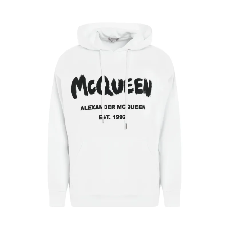 Graffiti Logo Print Hoodie in White/Black sold by MARAIS