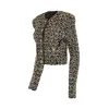 Collarless 2 Pockets Tweed Cropped Jacket in Black/Gold sold by MARAIS