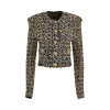 Collarless 2 Pockets Tweed Cropped Jacket in Black/Gold sold by MARAIS