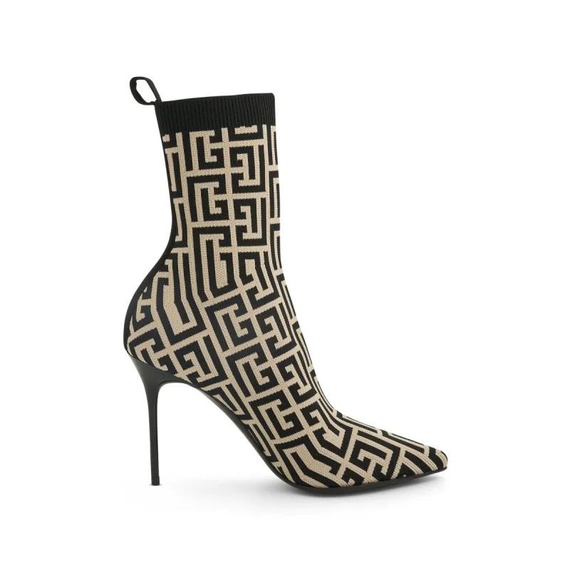Skye Monogram Knit Ankle Boot in Ivory/Black sold by MARAIS