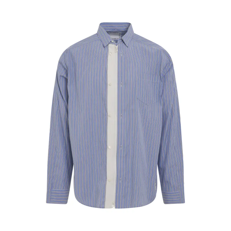 Thomas Mason Cotton Poplin Long Sleeve Shirt in Blue Stripe sold by MARAIS