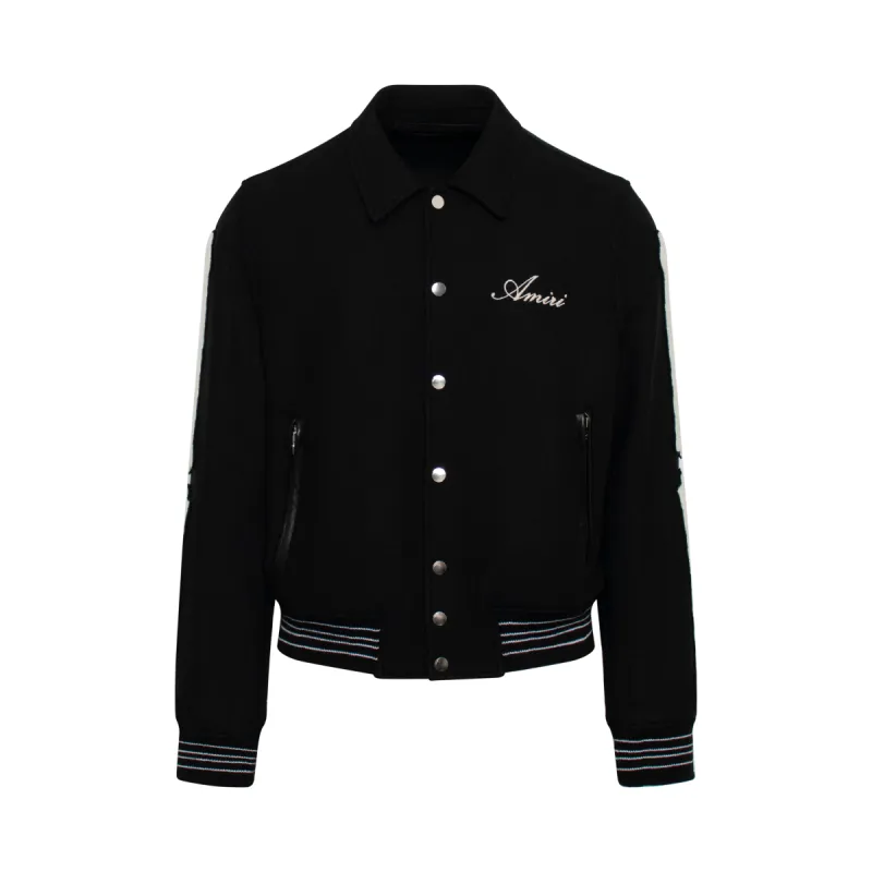 Bones Varsity Jacket in Black sold by MARAIS