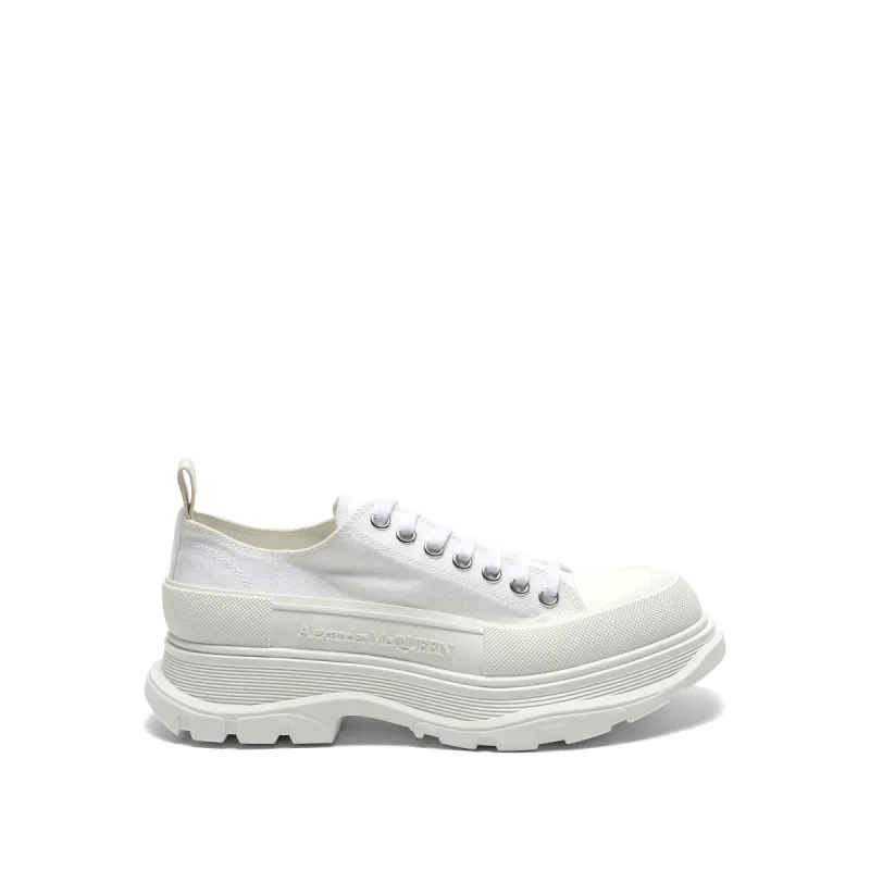 Tread Slick Canvas Lace-Up Shoes in White made by Alexander McQueen