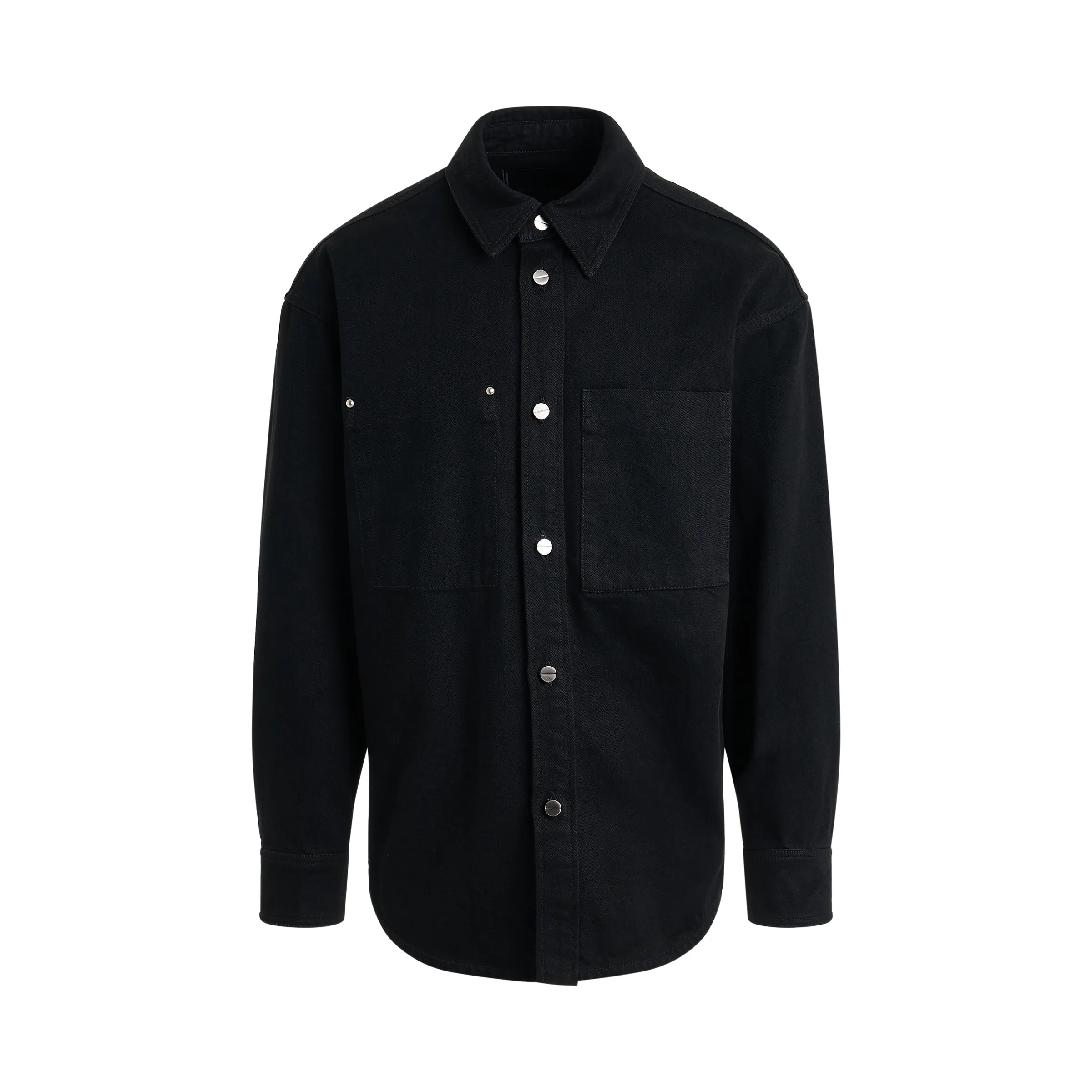 Denim Logo Print Shirt in Black sold by MARAIS