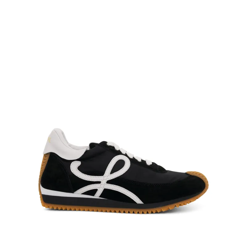 Flow Runner Sneaker in Nylon and Suede in Black/White sold by MARAIS
