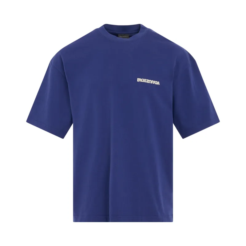 Logo Medium Fit T-Shirt in Indigo/Dirty White sold by MARAIS
