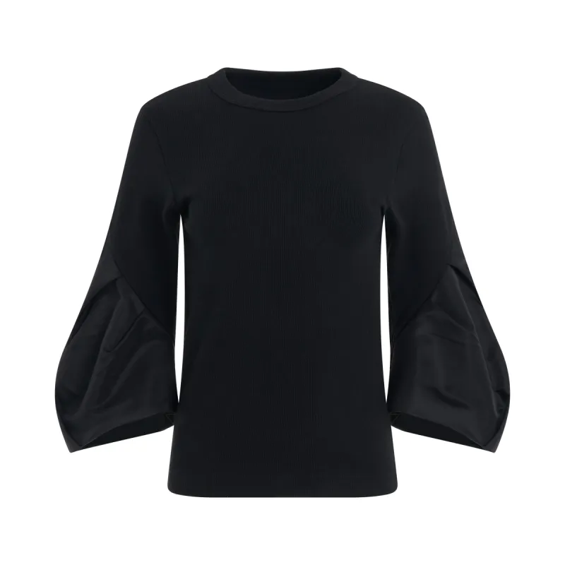 Nylon Twill Mix Cotton Jersey Pullover in Black sold by MARAIS