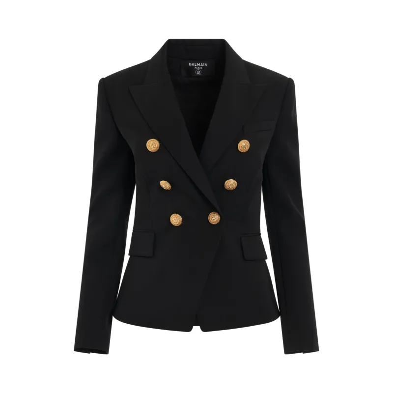 Double Breasted 6 Buttons Wool Jacket in Black sold by MARAIS