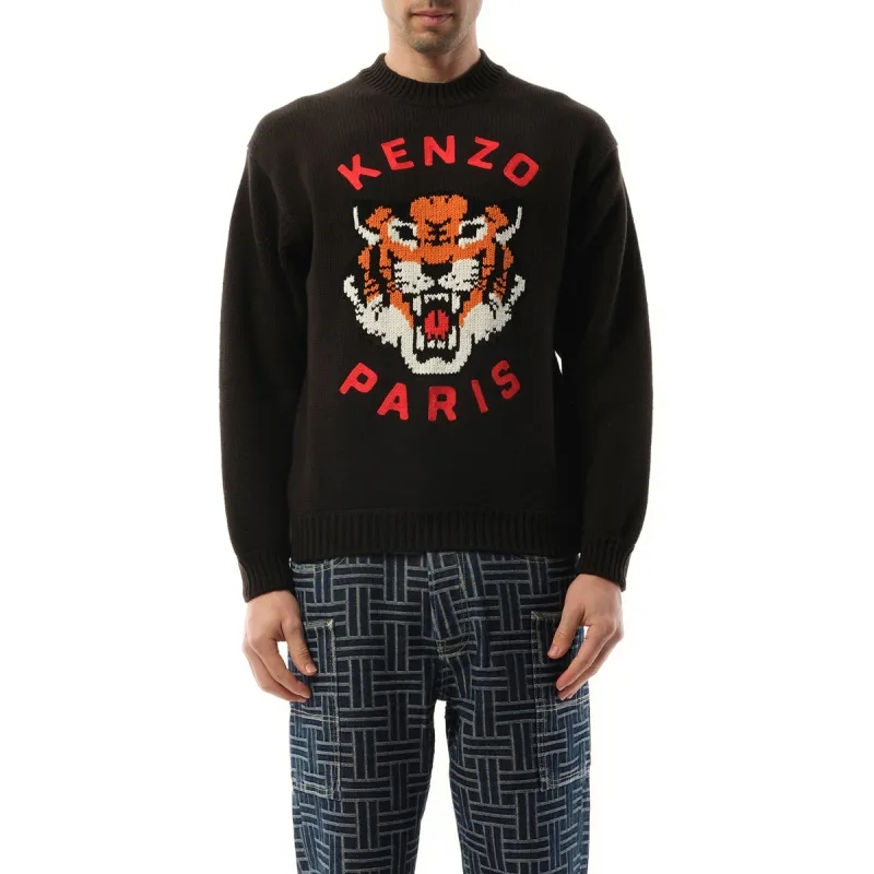 Knit Lucky Tiger Sweater in Black sold by MARAIS